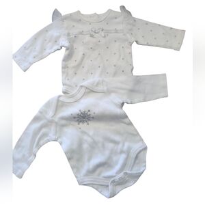 Rene Rofe 0-3 M White Long Sleeve Onesies with Silver Winter Accents